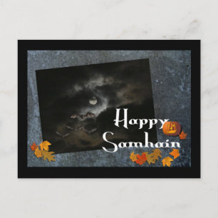 Lycklig Samhain!-Fladdermöss, Måne, Pumpkin Vykort