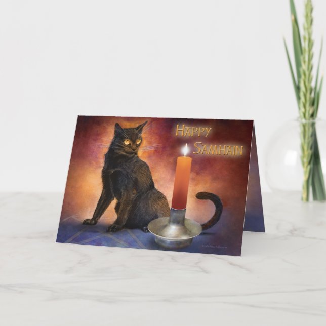 Lycklig Samhain Kitten och Candle. Kort (Framsida)