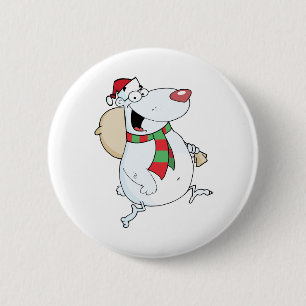 Lycklig Santa Bear Springa med bag Knapp