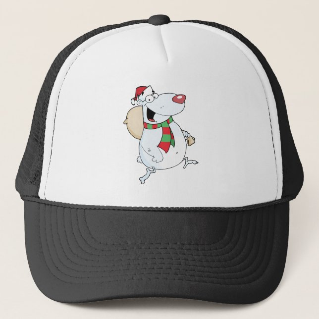 Lycklig Santa Bear Springa med bag Truckerkeps (Framsida)