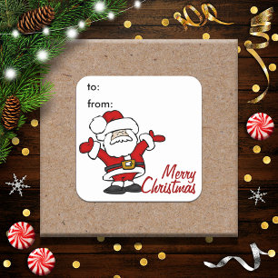 Lycklig Santa Gift Märkre Sticker Fyrkantigt Klistermärke