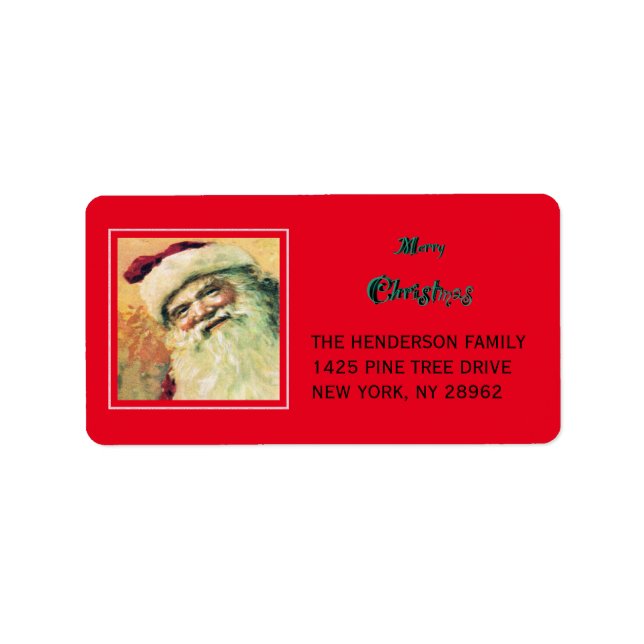Lycklig Santa God jul Helgdag Red Adressetikett (Framsidan)