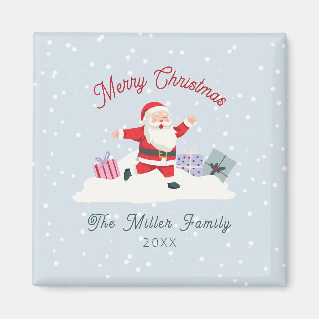 Lycklig Santa, ljusblå jul Magnet (Framsidan)