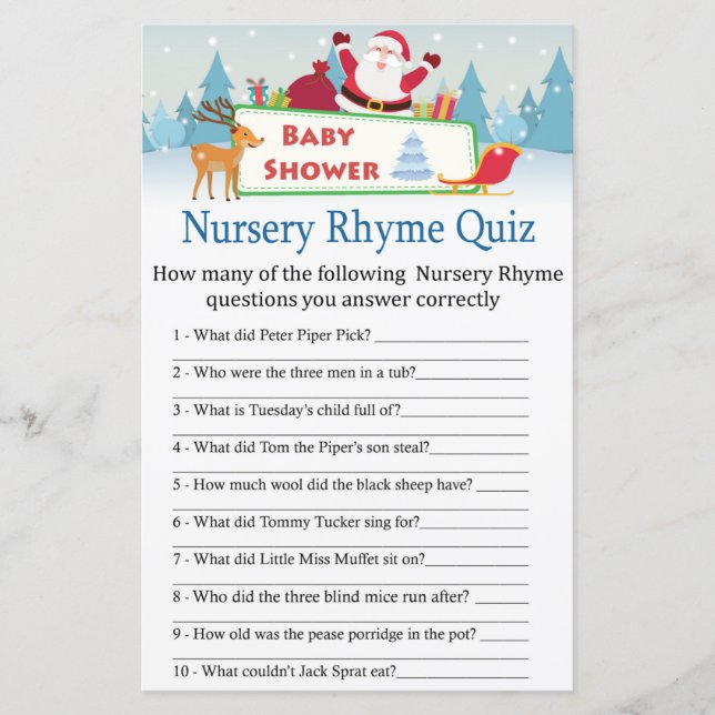lycklig Santa Nursery Rhyme Quiz babyduschspel för (Framsida)