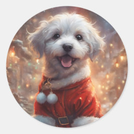 Lycklig Santa Puppy, Helgdag Hund Runt Klistermärke