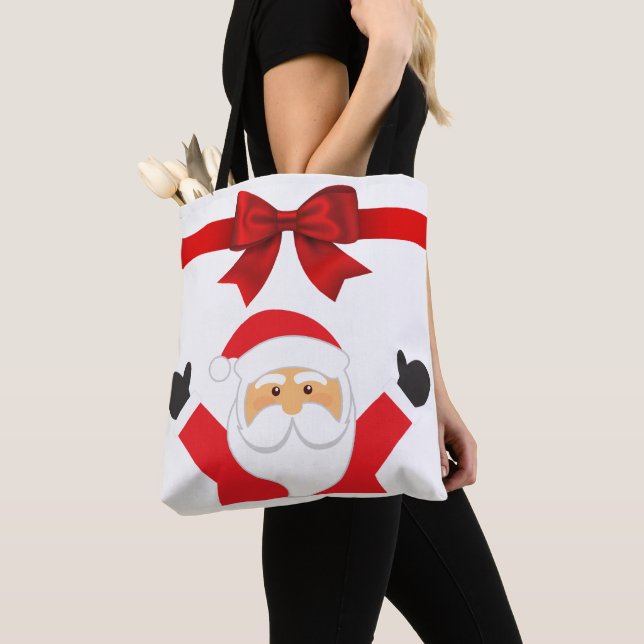 Lycklig Santa & Reindeer Dubbla-sided Tygkasse (Närbild)