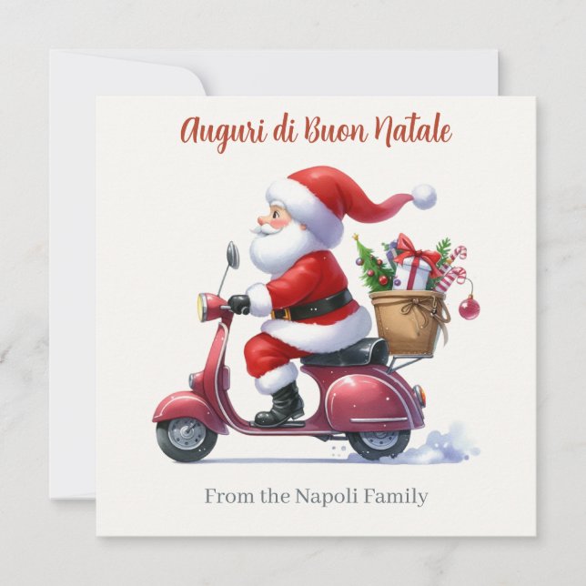 Lycklig Santa Scooter Italien jul Julkort (Framsida)