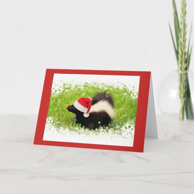 Lycklig Santa Skunk jul Helgkort (Framsida)
