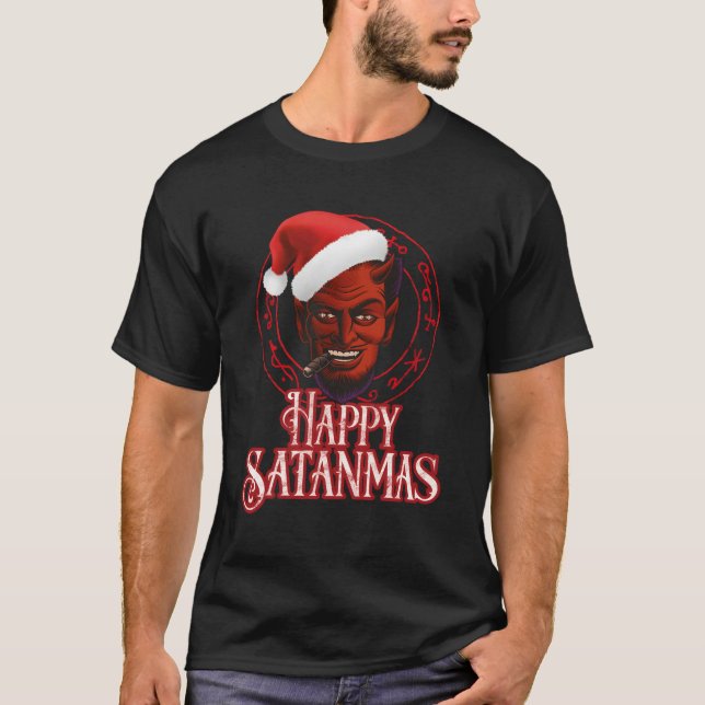 Lycklig Satanmas Funny Occult jul Parody Satan T Shirt (Framsida)