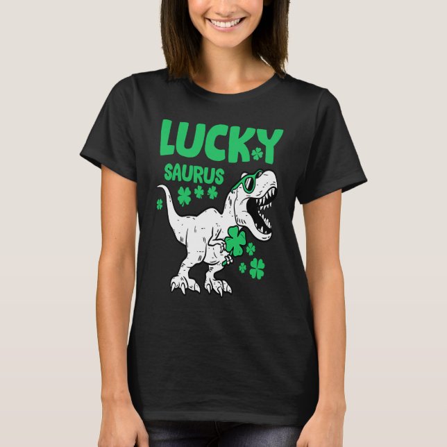 Lycklig Saurus Dinosaur Rex St Patricks Day Irland T Shirt (Framsida)