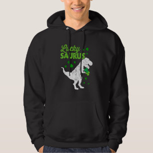 Lycklig Saurus dinosaur t-rex för St Patricks dag Hoodie