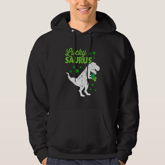 Lycklig Saurus dinosaur t-rex för St Patricks dag  Hoodie (Framsida)
