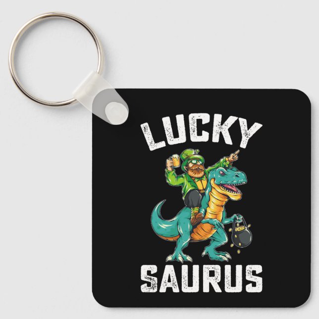 Lycklig Saurus Dinosaurie T Rex St Patrick's Day Nyckelring (Framsida)