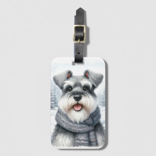 Lycklig Schnauzer i Scarf Winter Art Bagagebricka