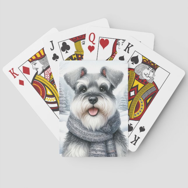 Lycklig Schnauzer i Scarf Winter Art Casinokort (Baksidan)