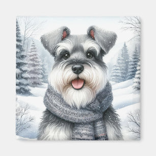 Lycklig Schnauzer i Scarf Winter Art Magnet