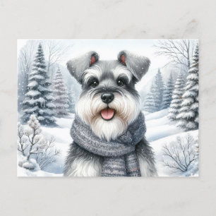 Lycklig Schnauzer i Scarf Winter Art Vykort