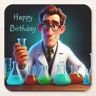 Lycklig Scientist Birthday Underlägg Papper Kvadrat