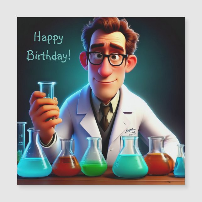 Lycklig Scientist Magnetic Birthday Card (Framsida)