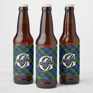 Lycklig Scotsman Klan Gordon Tartan Monogram Ölflaska Etikett