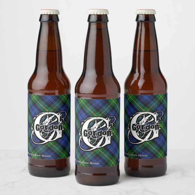 Lycklig Scotsman Klan Gordon Tartan Monogram Ölflaska Etikett (Flaskor)