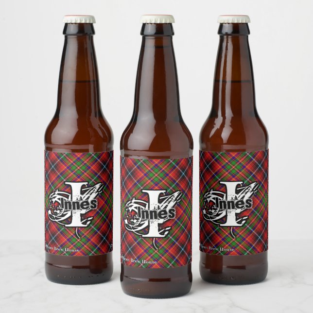 Lycklig Scotsman Klan Innes Tartan Monogram Ölflaska Etikett (Flaskor)