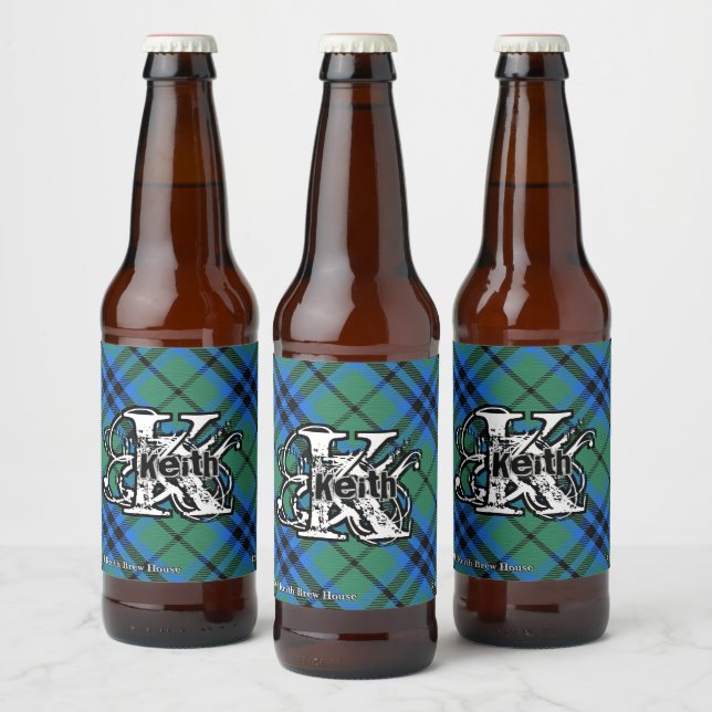 Lycklig Scotsman Klan Keith Tartan Monogram Ölflaska Etikett (Flaskor)