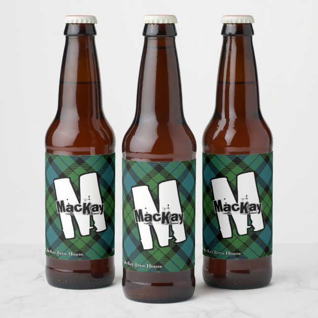 Lycklig Scotsman Klan MacKay Ancient Tartan Monogr Ölflaska Etikett (Flaskor)