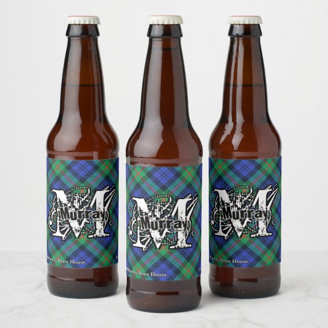 Lycklig Scotsman Klan Murray Tartan Monogram Ölflaska Etikett (Flaskor)