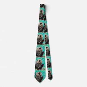 Lycklig Sea Otter-målning Neck Tie Slips