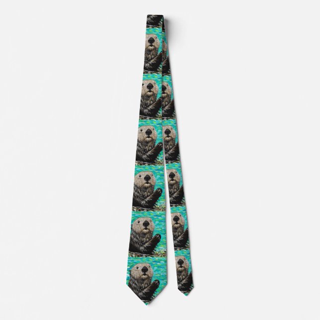 Lycklig Sea Otter-målning Neck Tie Slips (Framsida)