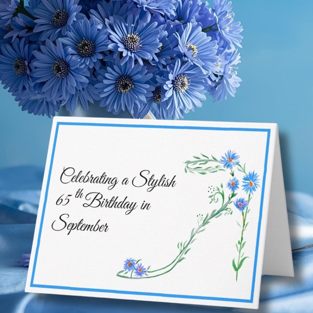 Lycklig September 65e Birthday Blue Aster Flowers Kort (Skapare uppladdad)