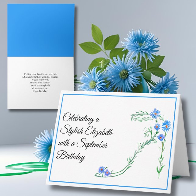 Lycklig September Birthday Personlig Blue Asters Kort (Skapare uppladdad)