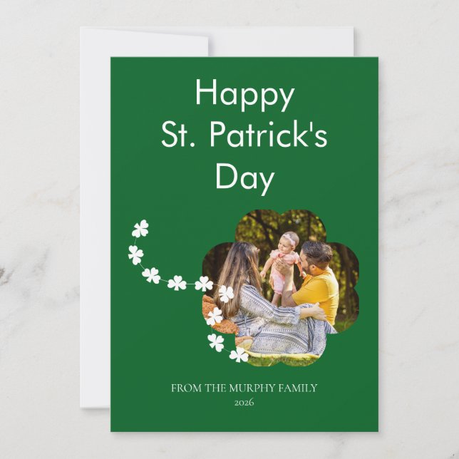 Lycklig Shamrock-form Foto St. Patricks Day Familj Julkort (Framsida)