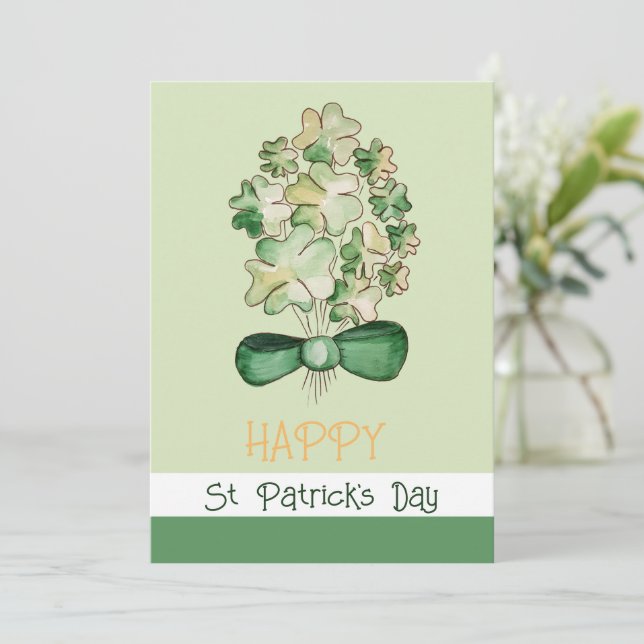 Lycklig Shamrock Klöver Akvarell Konst Julkort (Stående Fram)
