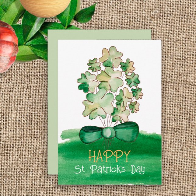 Lycklig Shamrock Klöver Akvarell Konst Julkort (Skapare uppladdad)
