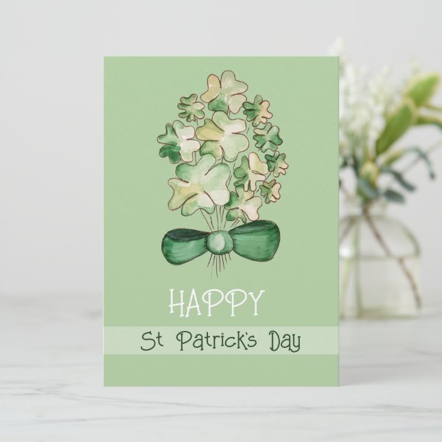 Lycklig Shamrock Klöver Akvarell Konst Julkort (Stående Fram)