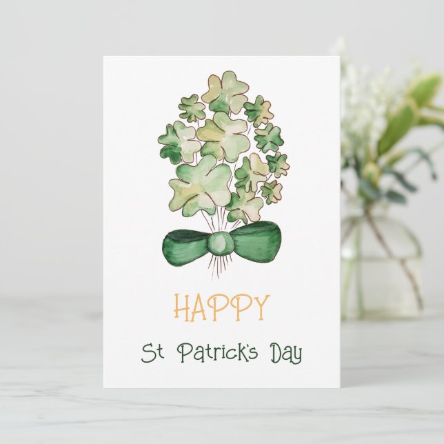 Lycklig Shamrock Klöver Akvarell Konst Julkort (Stående Fram)