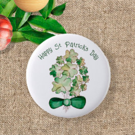 Lycklig Shamrock Klöver Akvarell Konst Knapp