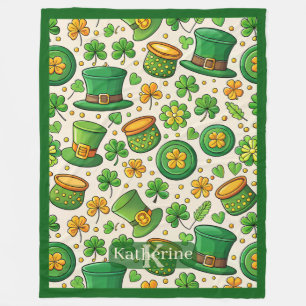 Lycklig Shamrock Kruka Guld Irländsk Hatt St Patri Fleecefilt