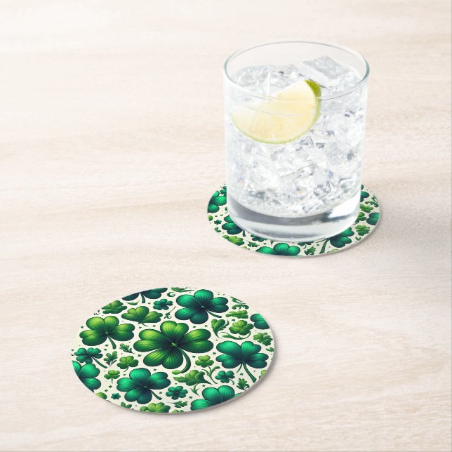 Lycklig Shamrock Midsommar Papper Coasters Underlägg Papper Rund (Insitu)