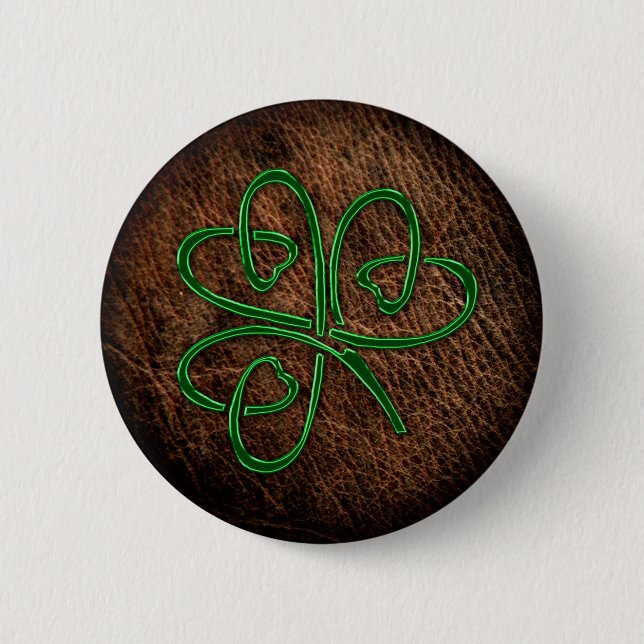 Lycklig shamrock på läderstruktur knapp (Framsida)