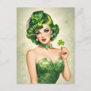 Lycklig Shamrock Pin-Up Flick Postkort Helg Vykort