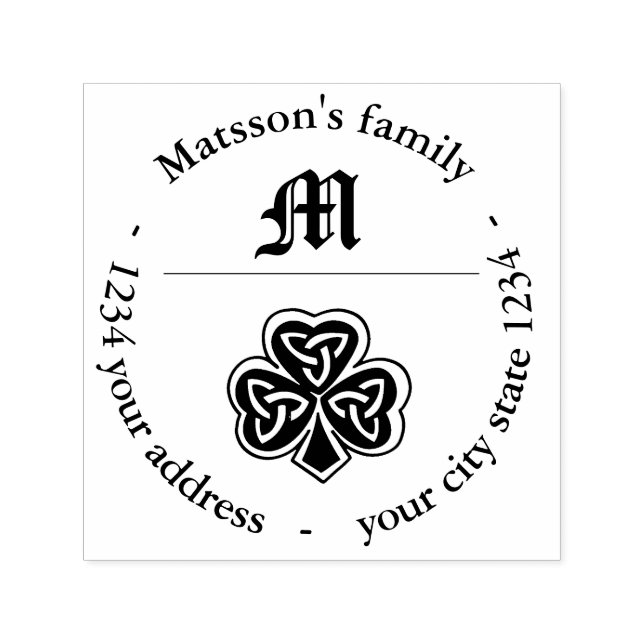 Lycklig shamrock returadress familj monogram självfärgande stämpel (Design)