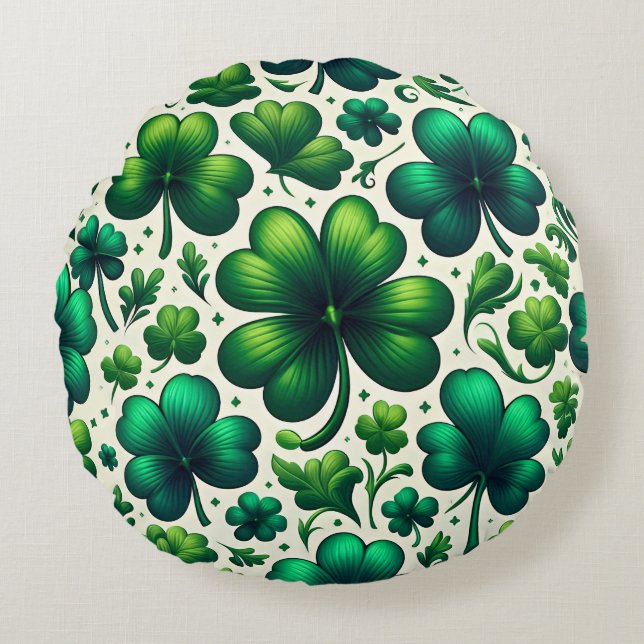 Lycklig Shamrock St. Patrick's Day Rund Kudd Kudde (Framsidan)