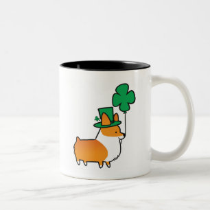 Lycklig Shamrockmugg CorgiThings för röd Corgi Två-Tonad Mugg