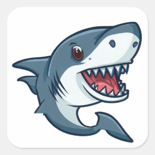 Lycklig Shark Fyrkantigt Klistermärke