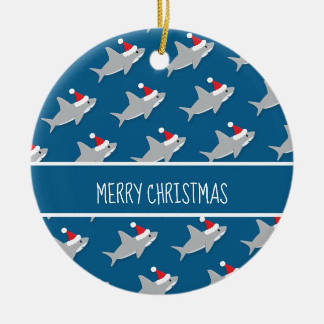 Lycklig Shark Mönster God jul Ornament (Framsidan)