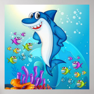 Lycklig Shark Tecknad-23685 Poster