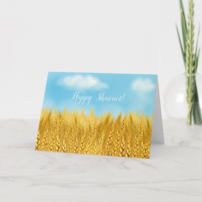 Lycklig SHAVUOT Guld Wheat Fält Watercolor Hälsnin Kort (Framsida)